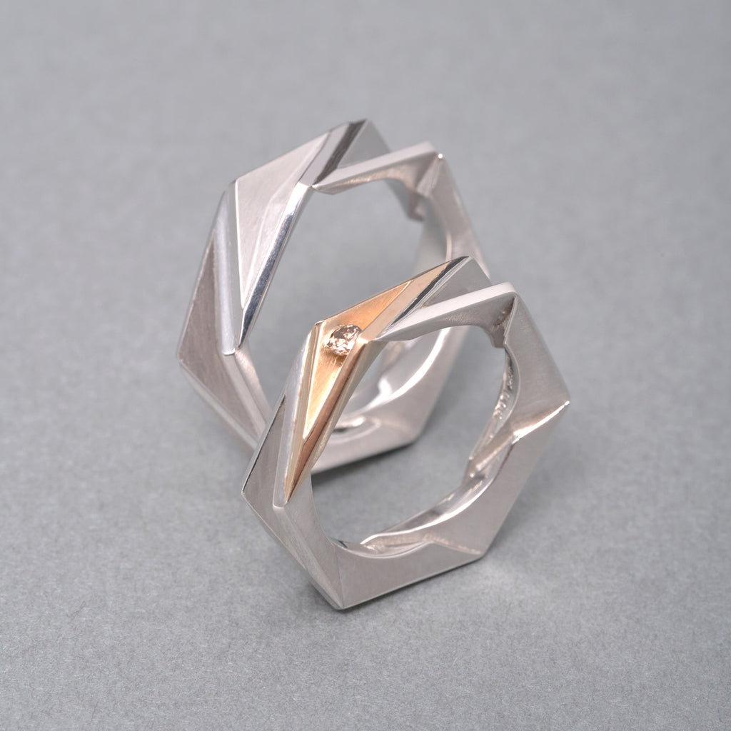 Sankaku[さんかく]　リング Silver925 K10 ブラウンダイヤ + Silver925　2本並んで　MENTOSEN メントセン