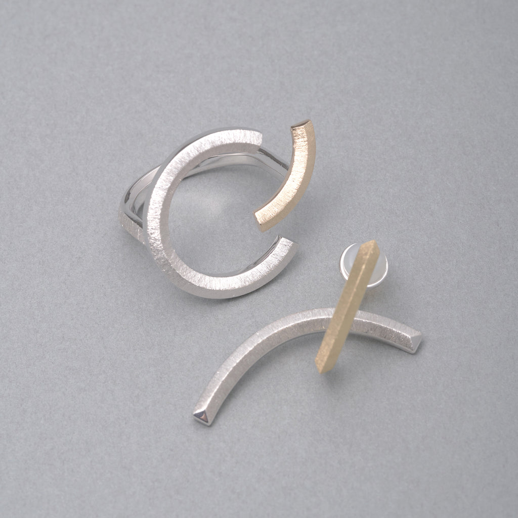 Log[ログ]-Nii リング Silver9250 K10 とLog[ログ]-02 ピアス　MENTOSEN メントセン