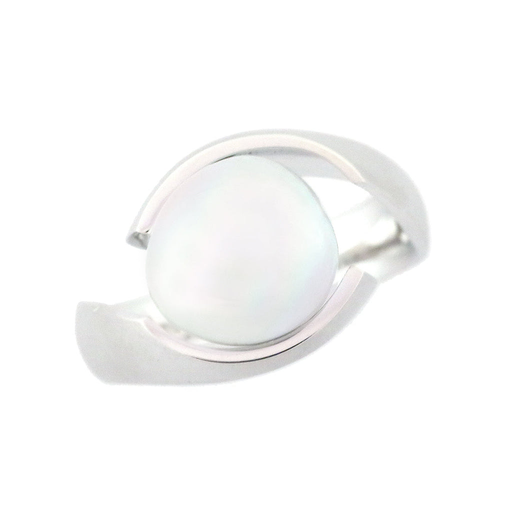 Kosa[こうさ] Curve Silver925 あこやパールリング シルバー ブルーグレー セミバロック シンプル カーブ 普段づかい MENTOSEN