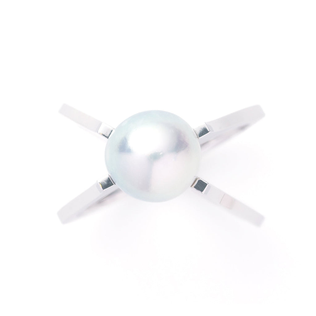 Kosa[こうさ] Cross Silver925 あこやパールリング シルバー ブルーグレー セミバロック シンプル クロス 普段づかい MENTOSEN