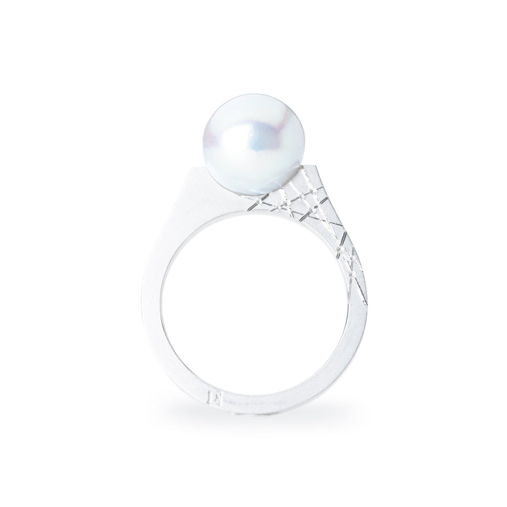 Kosa[こうさ] Flat Silver925 あこやパールリング 和彫り シルバー ブルーグレー セミバロック シンプル フラット 普段づかい MENTOSEN