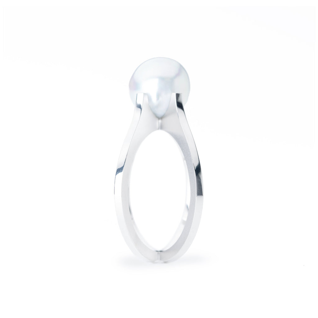 Kosa[こうさ] Cross Silver925 あこやパールリング シルバー ブルーグレー セミバロック シンプル クロス 普段づかい MENTOSEN