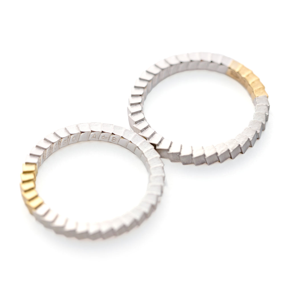 Shikaku[しかく] Silver925 K18 リング 結婚指輪 マリッジリング ウェディングリング シルバー 金 コンビリング 日常づかい 連続模様 幾何学 キューブ 四角 デジタル MENTOSEN