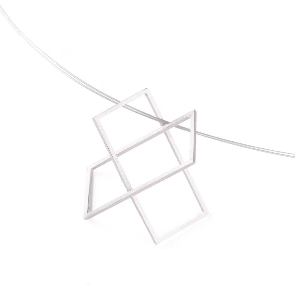 Surface[めんとせん] 長方形 シルバー ペンダント Silver925 ミニマル コンテンポラ リー デザイン ロング アクセサリー つや消し Kazuko Nishibayashi アー ティストコラボ MENTOSEN